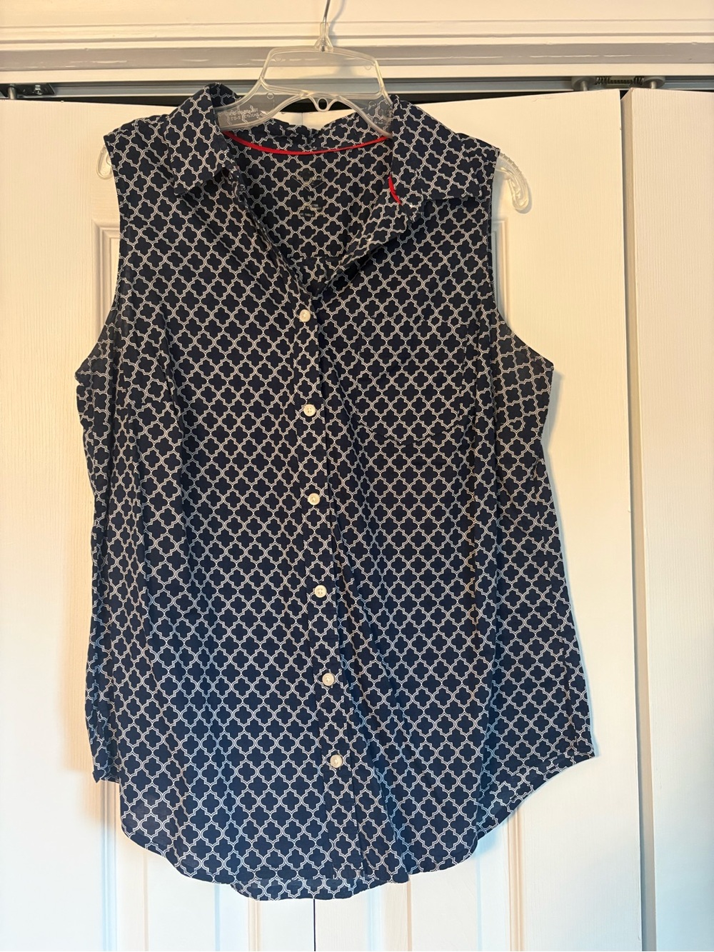 St. John's Bay Navy and White Sleeveless Button-Front Blouse